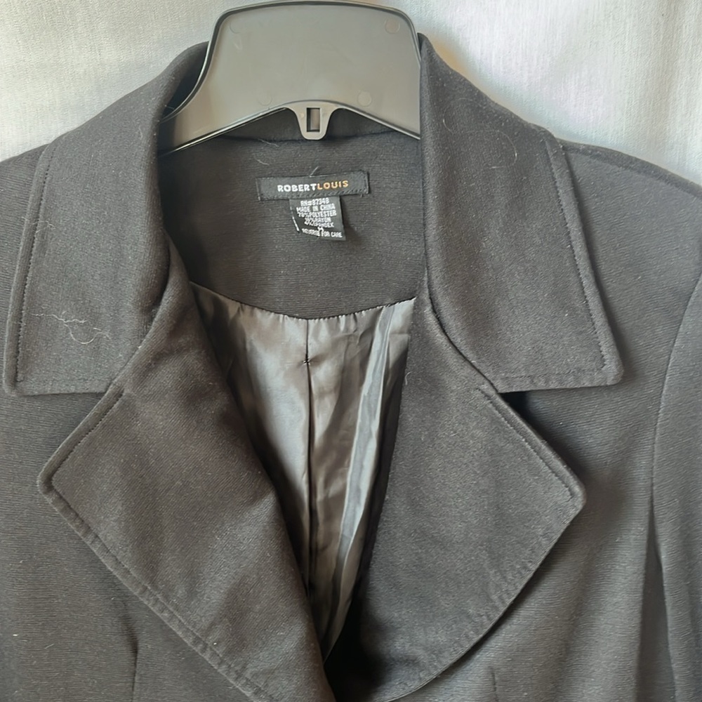 Robert Louis Black Blazer Jacket Zip Detail Career Office Stretch Medium - Picture 5 of 9